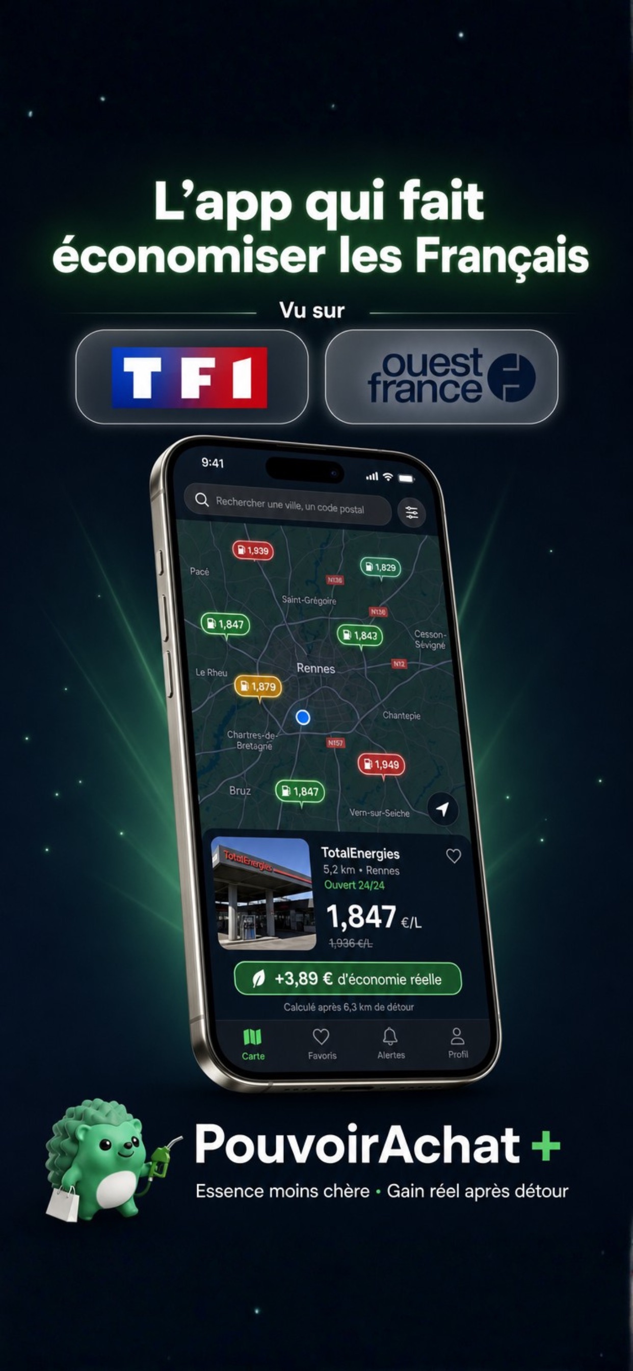 PouvoirAchat+ — carte dark mode